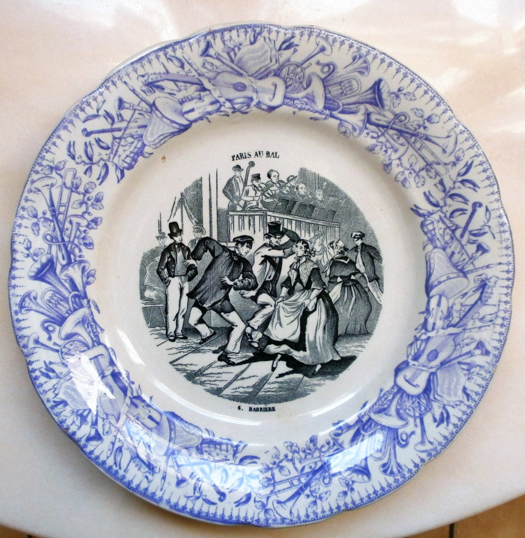Antique Français Talking Plate, Lavender Transferware - Antique Assiette Parlante Hb Choisy Le Roi N