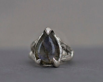 Molten Silver Labradorite Ring UK Size 0-P