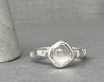 Handmade silver rose quartz ring size K - L, pink gemstone ring