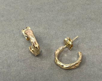 Small Everyday Molten Silver or Gold Hoop Earrings