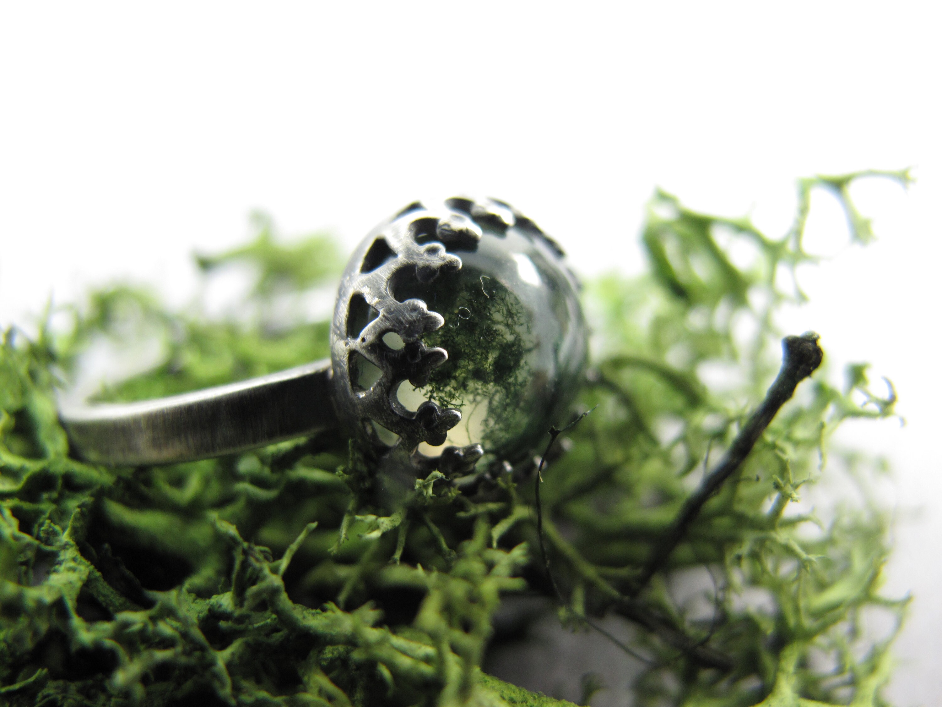 Moss agate and silver ring size N 1/2 unique nature jewellery | Etsy