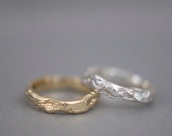 4mm Wide Liquid Molten Metal Silver or Gold Wedding Ring, Alternative Wedding Jewellery Unisex