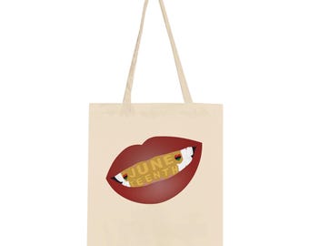Sacola de compras Juneteenth – Design afrocentrado de lábios e grill | Sacola de algodão reutilizável do orgulho negro | Presente para o Dia da Liberdade | Sacola de compras de lona