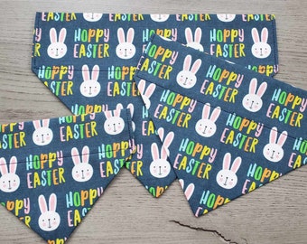 Hoppy Easter Bunny Dog Bandana No Tie Bandana Over the Collar Bandana Slip On Collar Navy Rainbow