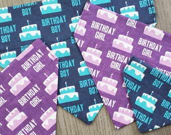 Birthday Boy OR Birthday Girl Dog Bandana No Tie Bandana Over the Collar Bandana Slip On Blue Purple