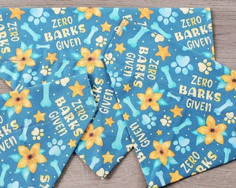 Zero Barks Given Blue and Orange Floral Dog Bandana No Tie Bandana Over the Collar Bandana Slip On Snarky