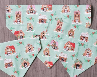 Christmas Gingerbread Dog House Dog Bandana No Tie Bandana Over the Collar Bandana Slip On Green