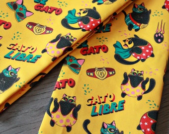 Gato Libre Mexican Wrestler Cats Tea Towel Kitchen Towel Linen Towel