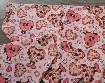 Vintage Heart Pizza Valentine Dog Bandana Puppy Love Over the Collar Bandana No Tie Bandana Slip On Pink Heart Characters