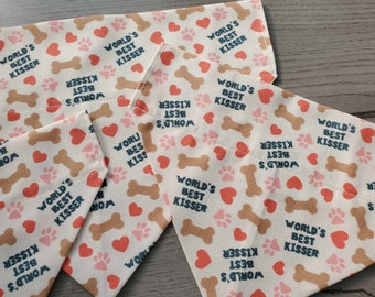 World's Best Kisser Valentine Dog Bandana Over the Collar Bandana No Tie Bandana Slip On Red Pink Bones