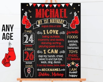 Boxing Birthday Milestone - Boxer themed Party Poster -  Editable Template - Digital Download - Chalkboard sign 1012)