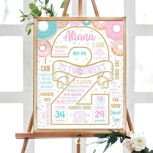 Two Sweet Birthday Milestone Board - DOnut Doughnut 2nd Party sign poster chalkboard for a girl 1049