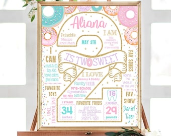 Two Sweet Birthday Milestone Board - DOnut Doughnut 2nd Party sign poster chalkboard for a girl 1049