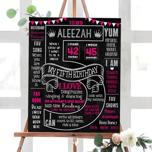 5th Birthday Milestone Poster - Fifth chalkboard sign - Girl 5th Party chalk board - Instant Template Download (865-5)