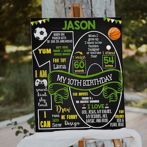 10th Birthday Milestone sign for a boy - soccer golf basketball gaming (875-10boy)