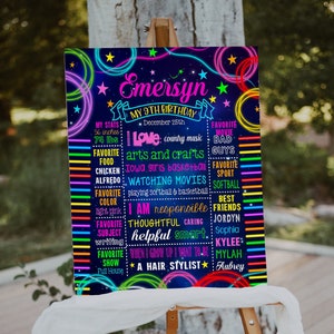 Neon Glow in the dark Birthday Milestone sign -  Party chalkboard sign - ANY AGE - 1095