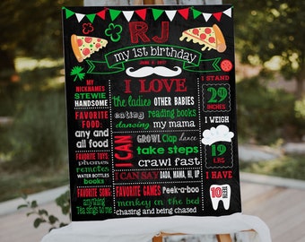 Pizza Party  Birthday chalkboard sign - Custom personalized milestone chalk board poster (464)