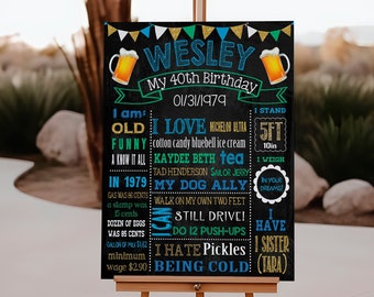 Printable Beer mugs 40th Birthday Party chalkboard sign ANY AGE (614)