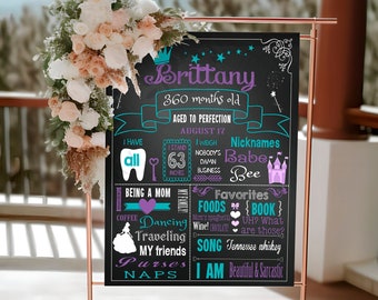 Adult Princess Woman Birthday chalkboard sign for cake smash (492)