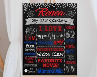 Printable Firecracker July 4th Adult Birthday Party chalkboard sign  (761)