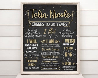 30th Birthday chalkboard sign - 30th birthday decoration - 40th Party Milestone board poster - Cheers to 50 years Gold for woman (868)