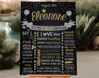 Gold and silver Wine glasses 40th Birthday Party Milestone sign - Any AGE - Chalkboard poster decor  (603)