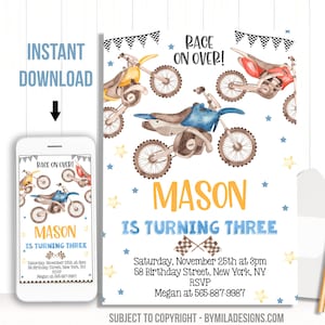 Dirt bike Birthday Party invitation - Motocross off-road Motorbike Bday invites for a boy - Edit template Custom 22-63