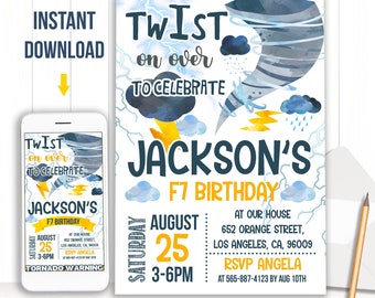 Editable Tornado Birthday Invitation - Storm Hurricane Fournado Party e invite - Instant download template digital  (22-35)