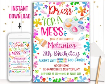 Editable Painting Birthday invitation - Girl Art Paint Party invite - Birthday Instant download template digital (22-01)