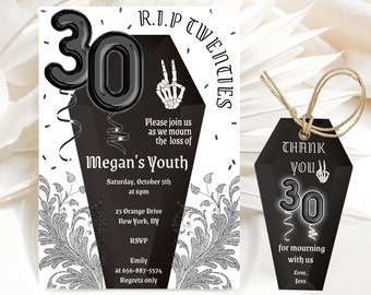 Editable Funeral for my 20's Birthday Party invitation (24-06)