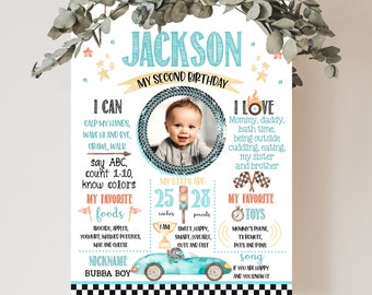Race Car Two fast Birthday Milestone sign with photo - 1st Party racing card chalk board poster 1039
