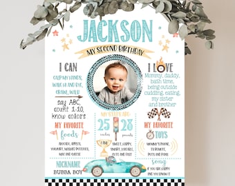 Race Car Two fast Birthday Milestone sign with photo - 1st Party racing card chalk board poster 1039