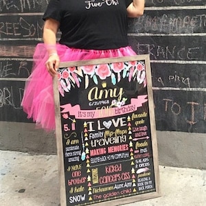 Printable ADULT 30th Birthday chalkboard sign 20th 40th 50th birthday Floral Flowers chalk board milestone cake smash fun gift for her (331)