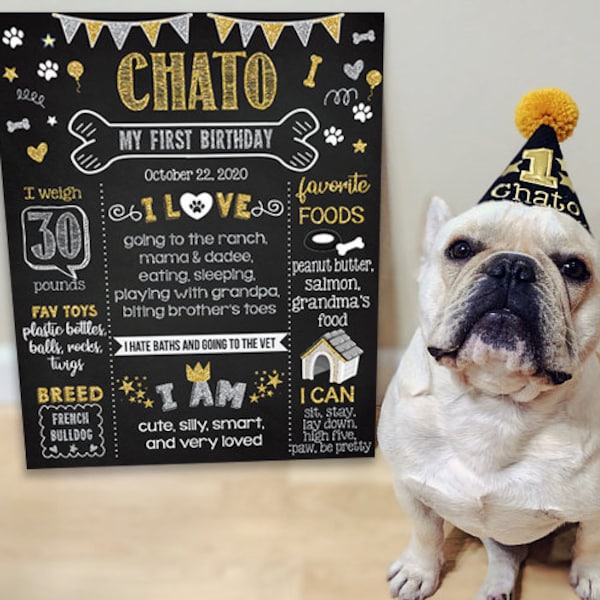 Editable Dog Birthday chalkboard sign - Instant Download template - milestone board poster - pet party decorations (995)