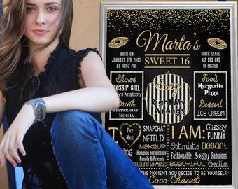 Printable Sweet 16 birthday party chalkboard sign - Sixteen birthday chalk board poster banner milestone (311)