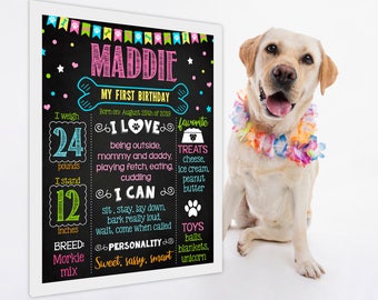 Printable Dog Birthday chalkboard sign - 1st party chalk board poster banner milestone editable template supplies favors (893)