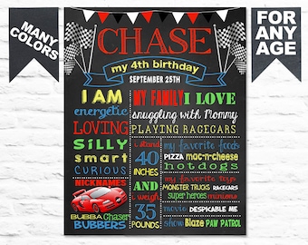 Race Car Chalkboard Sign Printable - Boy Birthday chalk board - Race Car First Birthday Party - Custom birthday poster banner (260)