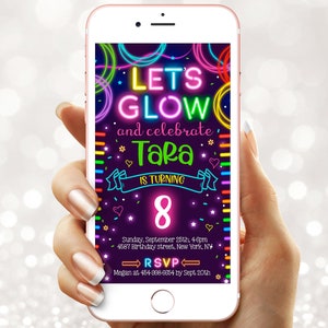 Digital Glow Birthday party invitation - Electronic Glow in the dark party e  invite - Instant download template mobile (22-06)