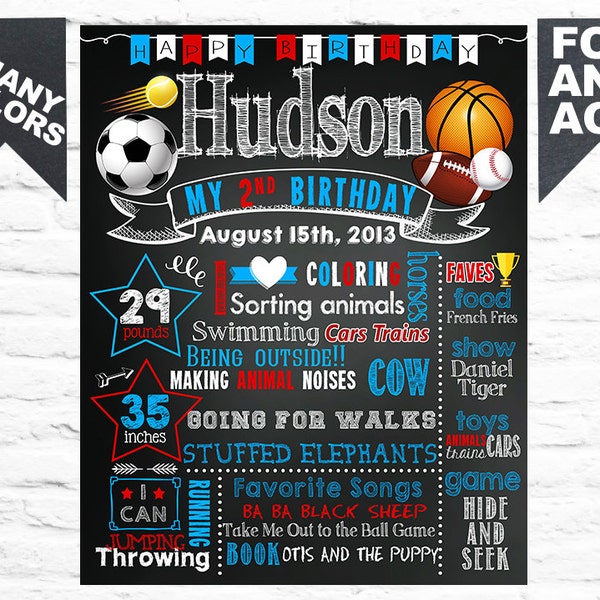 SALE Printable All star sports balls Birthday Party chalk board milestone poster banner sign sport chalkboard for a boy (055)