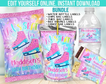 Ice Skating Birthday Party Favors - Ice Skate Theme Chipn Bag Supplies  Label - Water Bottle Sticker - Instant Download Template B96 - Etsy