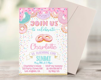 Donut birthday invitation - Doughnut party invite card - Editable template instant digital (21-13)