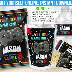 Video game party decoration - Gamer Birthday Chip bag label favor - gaming Juice Label - game on Water Bottle sticker B5