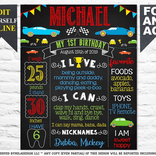 Race Car Chalkboard Sign Printable Boy Birthday Chalk Board | Etsy