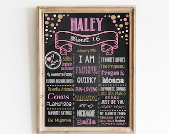 PRINTABLE Sweet 16 Birthday chalkboard sign - Sweet Sixteen chalk board poster banner milestone - Quinceañera Quinceanera (953)
