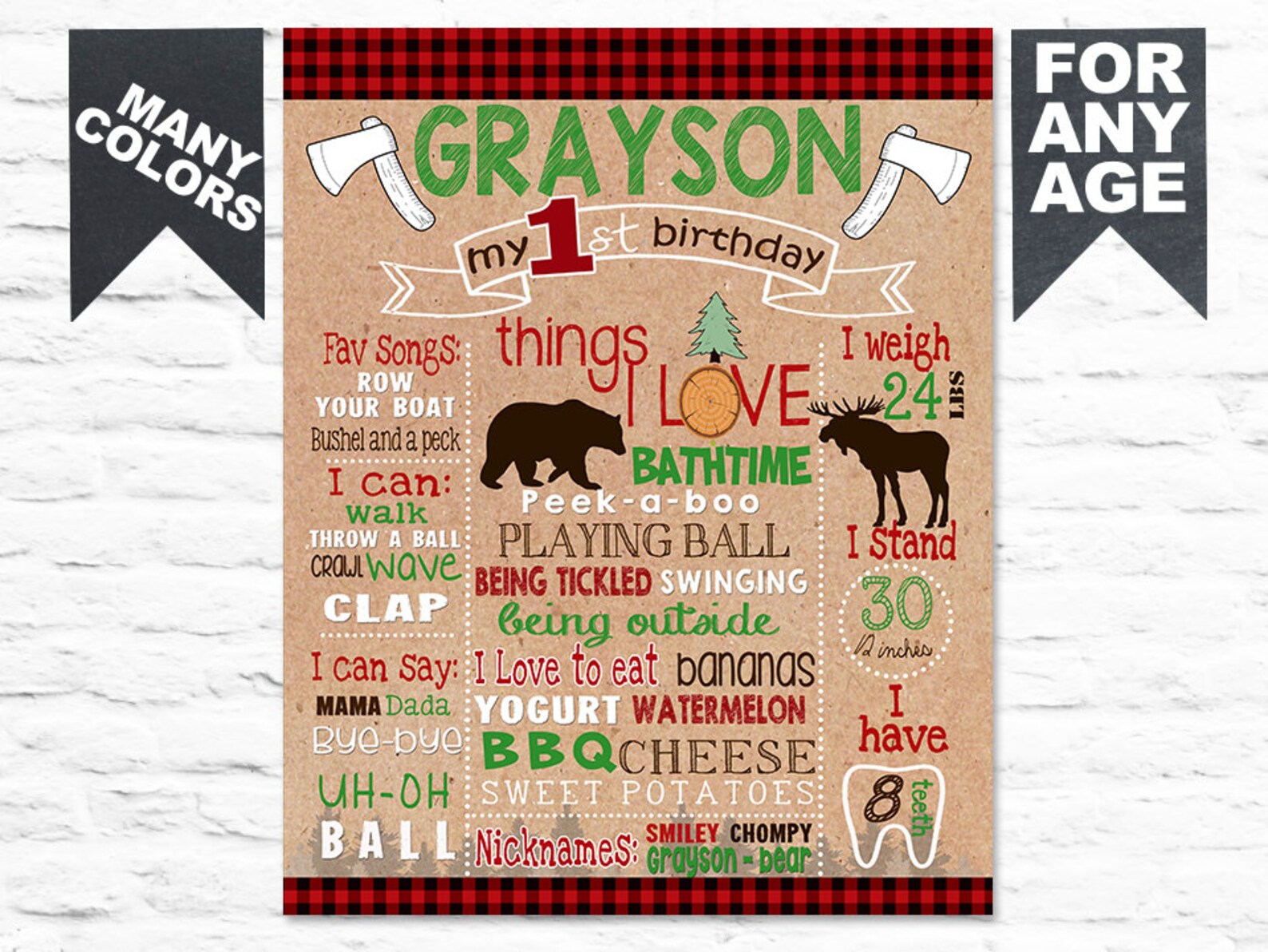 Printable Lumberjack Birthday Party Chalk Board Milestone Etsy