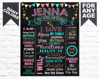 Printable ADULT 30th Birthday chalkboard sign 20th 40th 50th birthday board milestone cake smash fun gift for her (292)