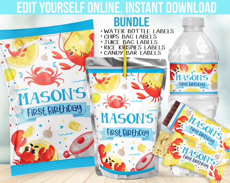 Crawfish Label Crawfish Boil Birthday Party Decor Set - First Birthday Chip Bag Label ...
