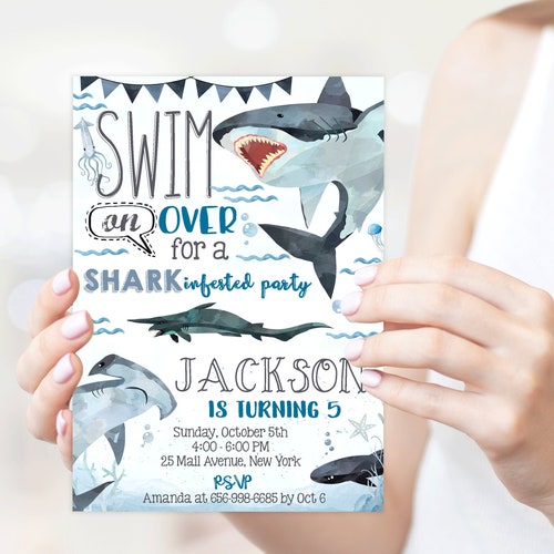 Shark Birthday Invitation INSTANT DOWNLOAD Printable Shark - Etsy