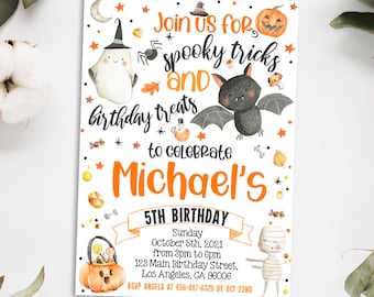 Halloween birthday invitation - Spooktacular Party Pink Ghost invite for a boy - Boo Editable invitation template (21-21)
