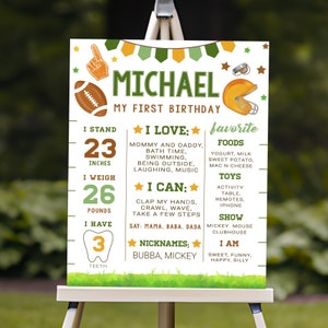 Football Fist Year Down Birthday Party Milestone Sign - Editable Poster Chalkboard Boy theme - Edit Board Instant Template B52_2